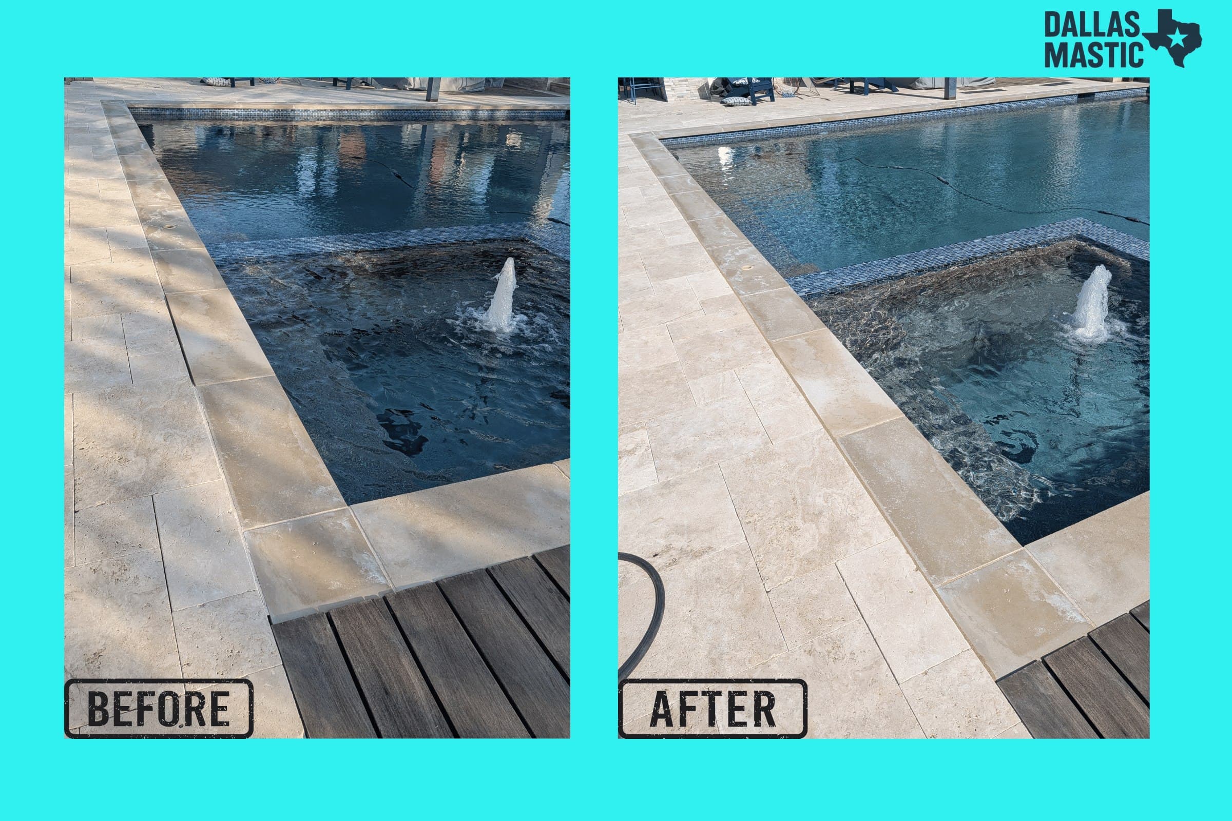 Before and after pool mastic replacement project in Frisco, Texas