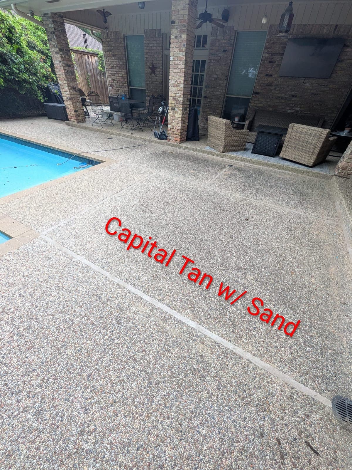 Sika Capital Tan with Sand pool mastic sealant color example — textured sand finish